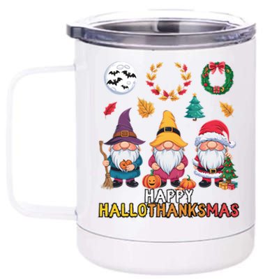 Happy Hallothanksmas Christmas Thanksgiving Gnomes Halloween Gift 12 oz Stainless Steel Tumbler Cup