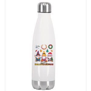 Happy Hallothanksmas Christmas Thanksgiving Gnomes Halloween Gift Stainless Steel Insulated Water Bottle