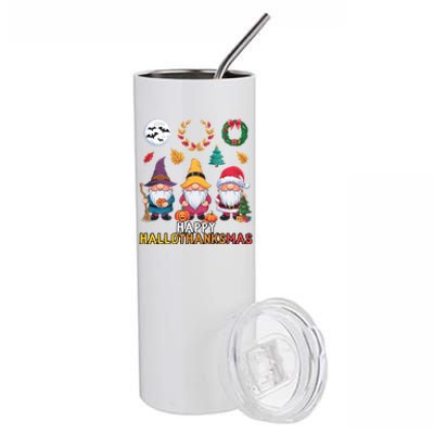 Happy Hallothanksmas Christmas Thanksgiving Gnomes Halloween Gift Stainless Steel Tumbler