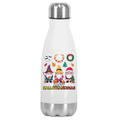 Happy Hallothanksmas Christmas Thanksgiving Gnomes Halloween Gift Stainless Steel Insulated Water Bottle