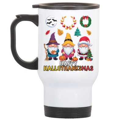 Happy Hallothanksmas Christmas Thanksgiving Gnomes Halloween Gift Stainless Steel Travel Mug