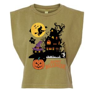 Haunted House Cat In Witch Hat And Mummy In Graveyard Gift Garment-Dyed Women's Muscle Tee