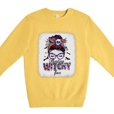 Happy Halloween Costume Resting Witch Face Funny Gift Premium Crewneck Sweatshirt