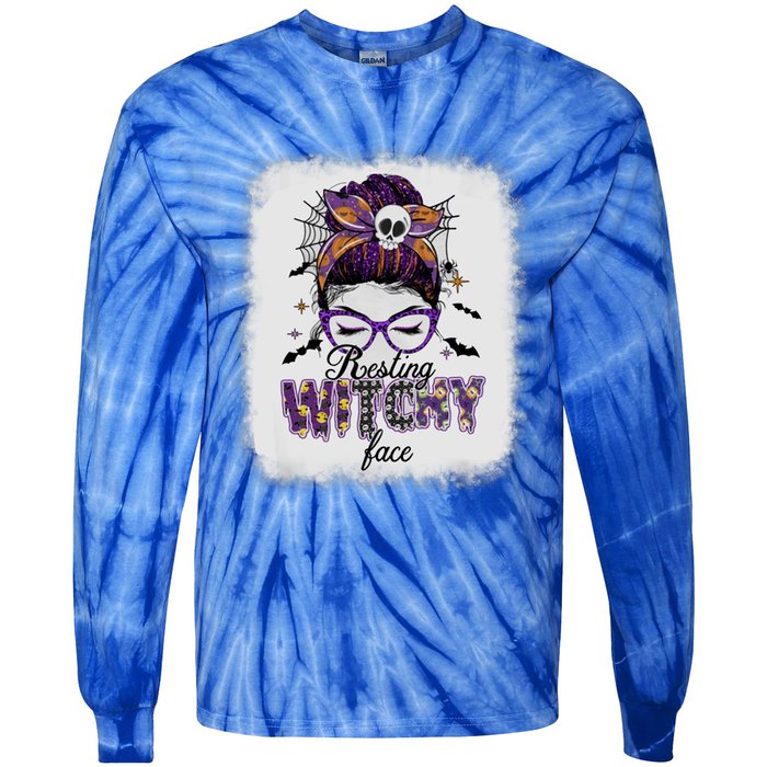 Happy Halloween Costume Resting Witch Face Funny Gift Tie-Dye Long Sleeve Shirt