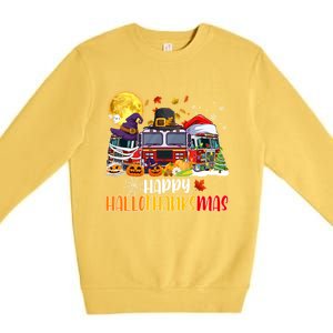 Happy Hallothanksmas Cute Fire Truck Funny Firefighter Gift Premium Crewneck Sweatshirt