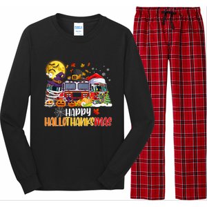 Happy Hallothanksmas Cute Fire Truck Funny Firefighter Gift Long Sleeve Pajama Set