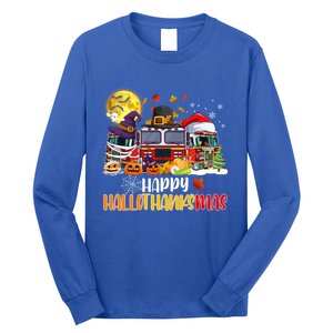 Happy Hallothanksmas Cute Fire Truck Funny Firefighter Gift Long Sleeve Shirt