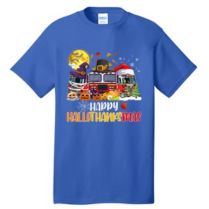 Happy Hallothanksmas Cute Fire Truck Funny Firefighter Gift Tall T-Shirt