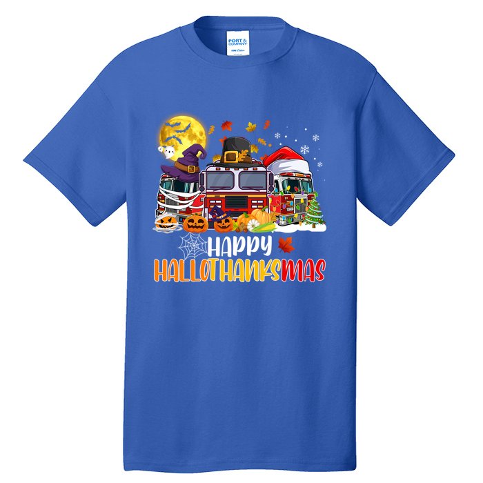 Happy Hallothanksmas Cute Fire Truck Funny Firefighter Gift Tall T-Shirt