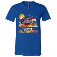 Happy Hallothanksmas Cute Fire Truck Funny Firefighter Gift V-Neck T-Shirt