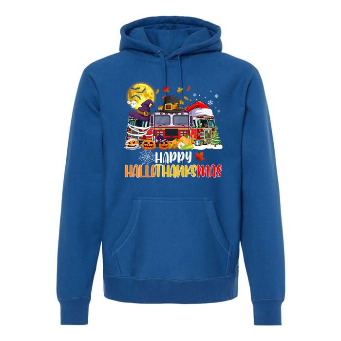 Happy Hallothanksmas Cute Fire Truck Funny Firefighter Gift Premium Hoodie