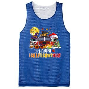 Happy Hallothanksmas Cute Fire Truck Funny Firefighter Gift Mesh Reversible Basketball Jersey Tank