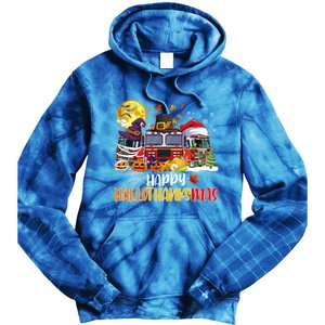 Happy Hallothanksmas Cute Fire Truck Funny Firefighter Gift Tie Dye Hoodie