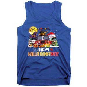 Happy Hallothanksmas Cute Fire Truck Funny Firefighter Gift Tank Top