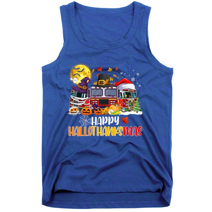 Happy Hallothanksmas Cute Fire Truck Funny Firefighter Gift Tank Top