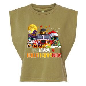 Happy Hallothanksmas Cute Fire Truck Funny Firefighter Gift Garment-Dyed Women's Muscle Tee