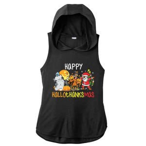 Happy Hallothanksmas Coffee Latte Halloween Thanksgiving Ladies PosiCharge Tri-Blend Wicking Draft Hoodie Tank