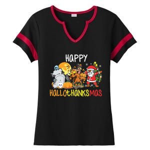 Happy Hallothanksmas Coffee Latte Halloween Thanksgiving Ladies Halftime Notch Neck Tee