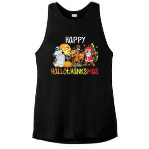 Happy Hallothanksmas Coffee Latte Halloween Thanksgiving Ladies PosiCharge Tri-Blend Wicking Tank