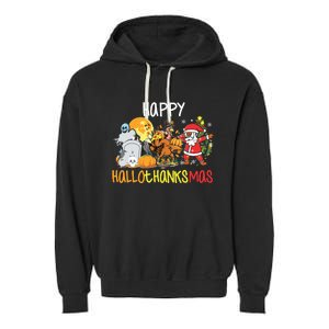 Happy Hallothanksmas Coffee Latte Halloween Thanksgiving Garment-Dyed Fleece Hoodie