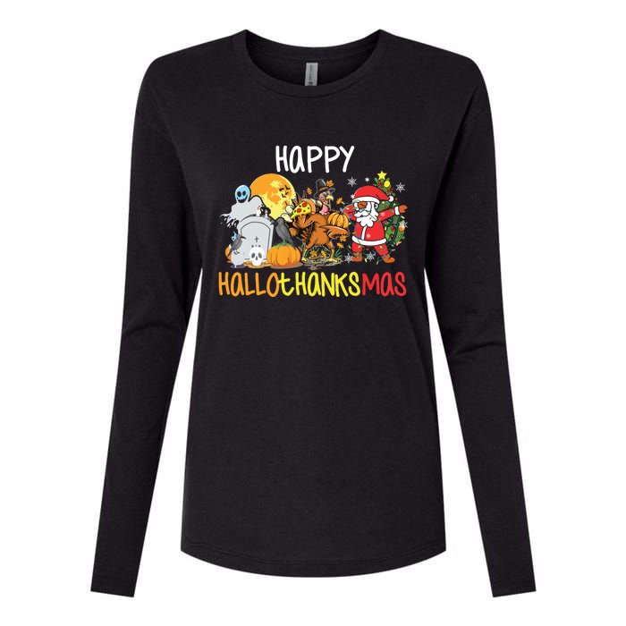 Happy Hallothanksmas Coffee Latte Halloween Thanksgiving Womens Cotton Relaxed Long Sleeve T-Shirt