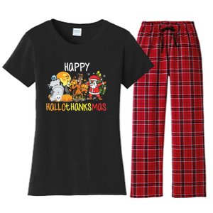 Happy Hallothanksmas Coffee Latte Halloween Thanksgiving Women's Flannel Pajama Set