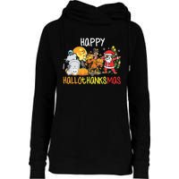 Happy Hallothanksmas Coffee Latte Halloween Thanksgiving Womens Funnel Neck Pullover Hood