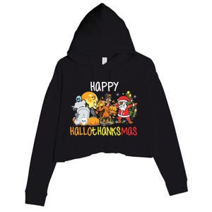 Happy Hallothanksmas Coffee Latte Halloween Thanksgiving Crop Fleece Hoodie