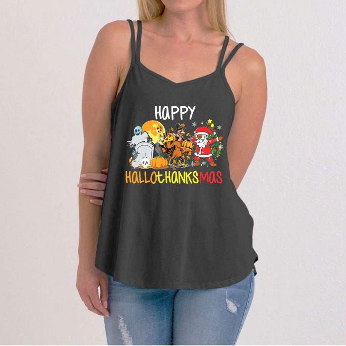 Happy Hallothanksmas Coffee Latte Halloween Thanksgiving Women's Strappy Tank