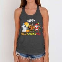 Happy Hallothanksmas Coffee Latte Halloween Thanksgiving Women's Knotted Racerback Tank