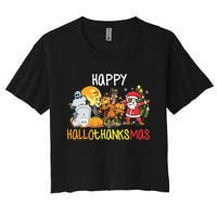 Happy Hallothanksmas Coffee Latte Halloween Thanksgiving Women's Crop Top Tee