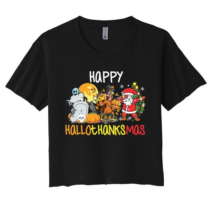 Happy Hallothanksmas Coffee Latte Halloween Thanksgiving Women's Crop Top Tee