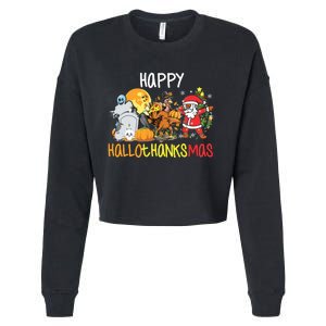 Happy Hallothanksmas Coffee Latte Halloween Thanksgiving Cropped Pullover Crew