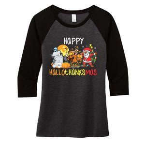 Happy Hallothanksmas Coffee Latte Halloween Thanksgiving Women's Tri-Blend 3/4-Sleeve Raglan Shirt