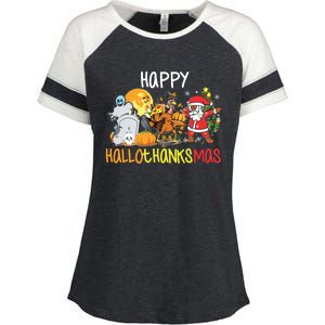 Happy Hallothanksmas Coffee Latte Halloween Thanksgiving Enza Ladies Jersey Colorblock Tee