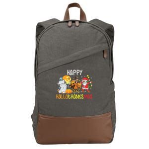 Happy Hallothanksmas Coffee Latte Halloween Thanksgiving Cotton Canvas Backpack