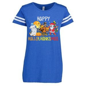 Happy Hallothanksmas Coffee Latte Halloween Thanksgiving Enza Ladies Jersey Football T-Shirt