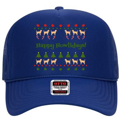 Happy Howlidays! Chihuahua Christmas Gift High Crown Mesh Back Trucker Hat