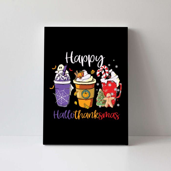 Happy Hallothanksmas Coffee Latte Halloween Thanksgiving Canvas