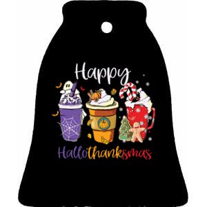 Happy Hallothanksmas Coffee Latte Halloween Thanksgiving Ceramic Bell Ornament