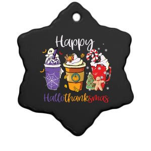 Happy Hallothanksmas Coffee Latte Halloween Thanksgiving Ceramic Star Ornament