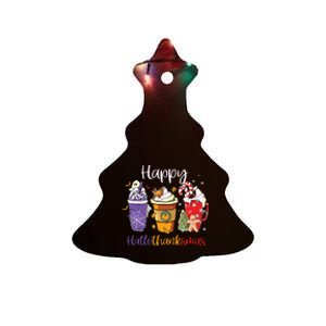 Happy Hallothanksmas Coffee Latte Halloween Thanksgiving Ceramic Tree Ornament