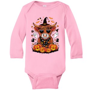 Halloween Highland Cow Farm Western Ghost Cow Witchy Pumpkin Baby Long Sleeve Bodysuit