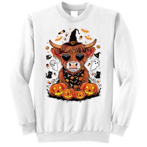 Halloween Highland Cow Farm Western Ghost Cow Witchy Pumpkin Sweatshirt