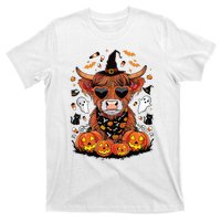 Halloween Highland Cow Farm Western Ghost Cow Witchy Pumpkin T-Shirt