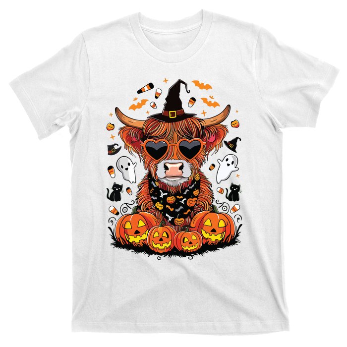 Halloween Highland Cow Farm Western Ghost Cow Witchy Pumpkin T-Shirt