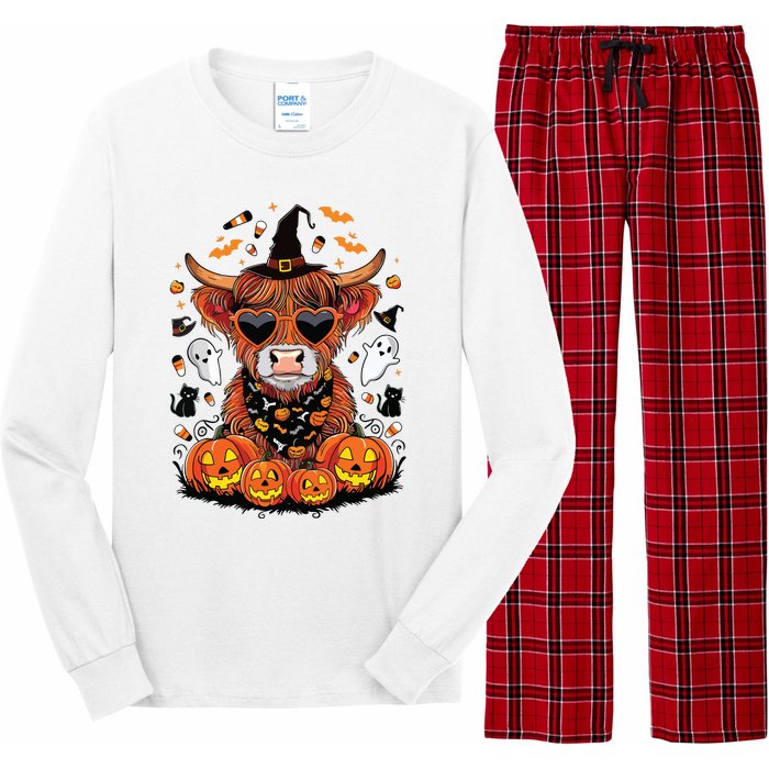 Halloween Highland Cow Farm Western Ghost Cow Witchy Pumpkin Long Sleeve Pajama Set