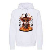 Halloween Highland Cow Farm Western Ghost Cow Witchy Pumpkin Premium Hoodie