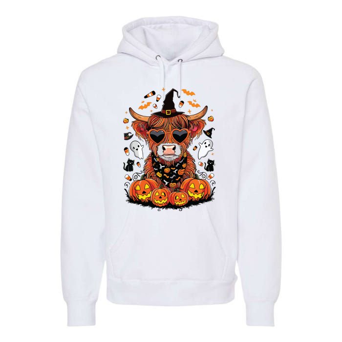 Halloween Highland Cow Farm Western Ghost Cow Witchy Pumpkin Premium Hoodie