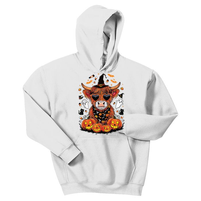 Halloween Highland Cow Farm Western Ghost Cow Witchy Pumpkin Kids Hoodie